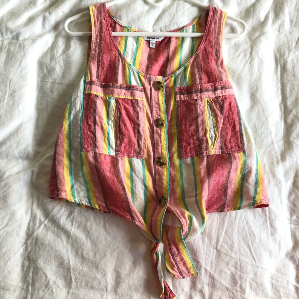Express Striped Front Tie Tank Top Size Medium.